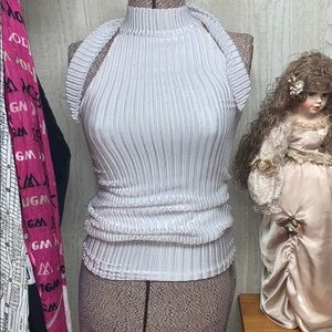 Vintage Sleeveless bow tie turtle neck blouse top